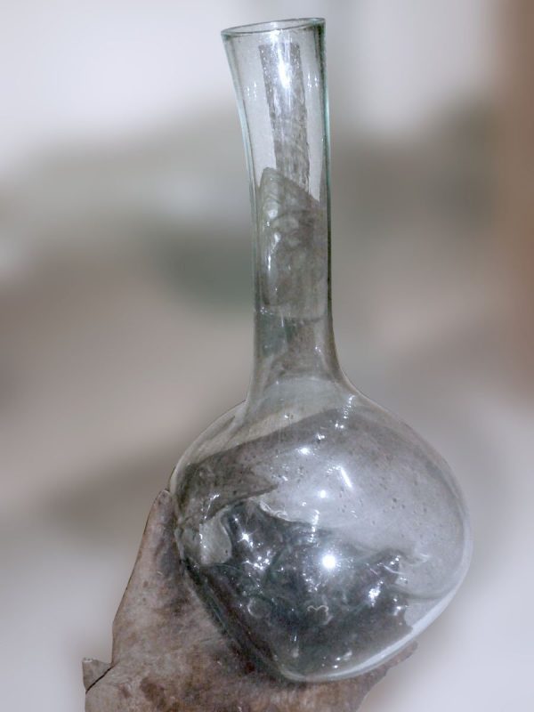 Glass Vase on the Wood Long Neck